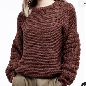 J.O.A Chocolate Brown Pompom Sweater Sz S